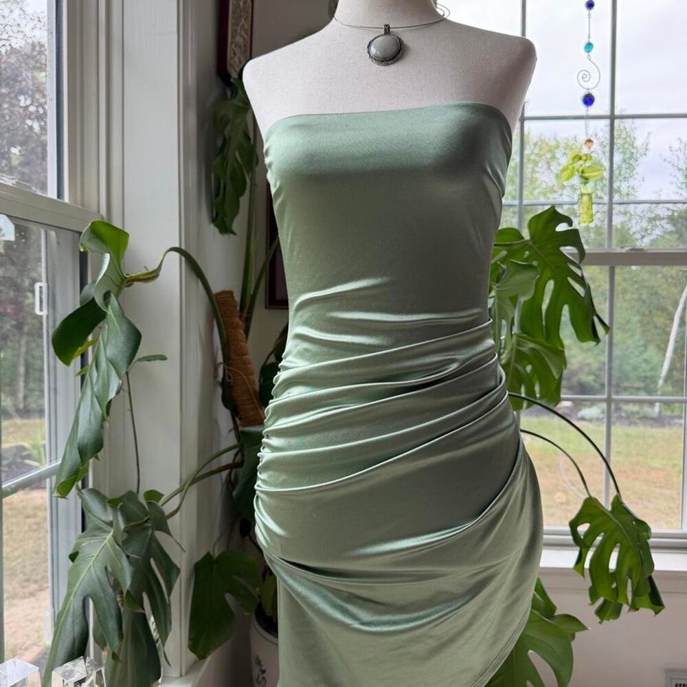 Green Satin Strapless Mini Dress Windsor Small